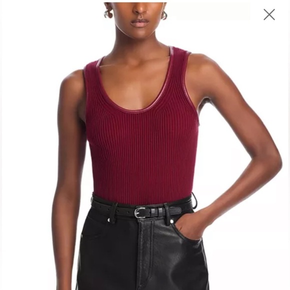 Simkhai Cobain Tank Oxblood Red NWOT Ribbed with Faux Leather Trim - Picture 14 of 16
